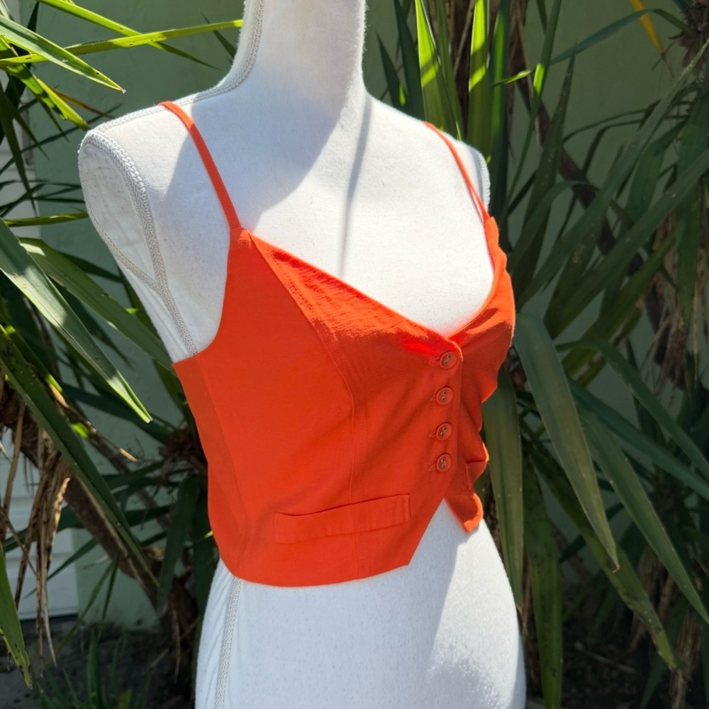 Orange Button Down Crop Vest